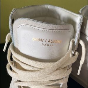 YSL white suede high tops